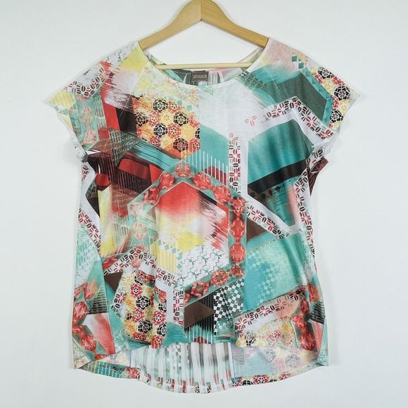 Chico's Modern Print A-Line Short Sleeve Pullover T-Shirt Top Womens 2 Large - Picture 1 of 7